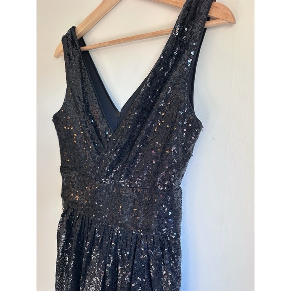 NWT Kate Kasin Long Black Sequin Maxi Dress 2 XS‎ Womens Sleeveless V Neck - Picture 4 of 12